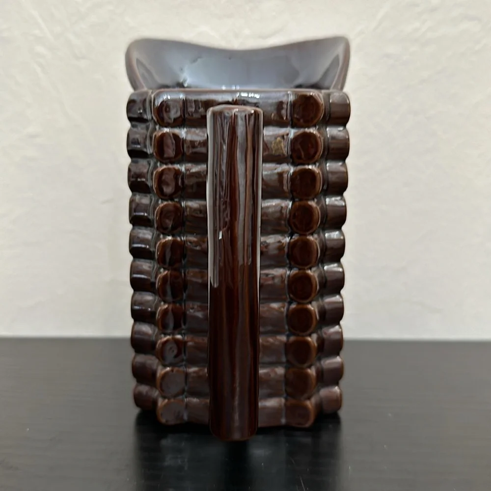 Brown Luster Ceramic Log Cabin Vintage Pitcher